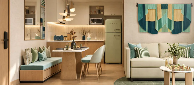 1 Bedroom Plus ที่ The KUARTZ: ห้องนั่งเล่นและครัว