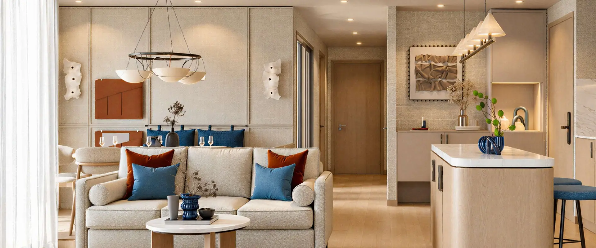 2 Bedroom Plus Penthouse at The KUARTZ: living room and kitchen · Rhom Bho Property, developer's visualisation