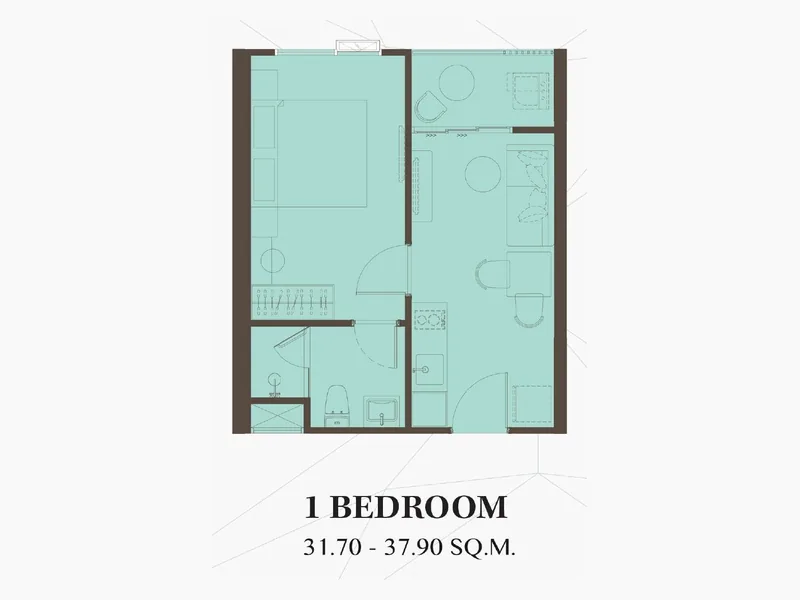 แปลน 1 Bedroom ของ The KUARTZ ขนาด 31.7–37.9 ตร.ม.