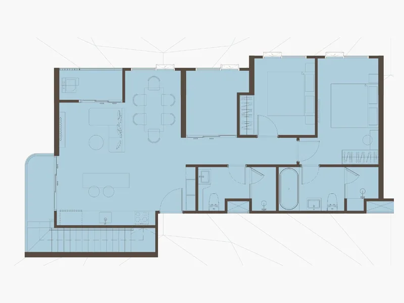 แปลนเพนต์เฮาส์ 2 Bedroom Plus ของ The KUARTZ สองชั้น