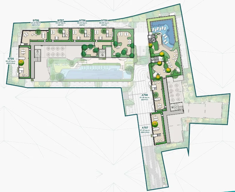 ผังโครงการ The KUARTZ ดาดฟ้า: Sky Pool สวน และเลานจ์