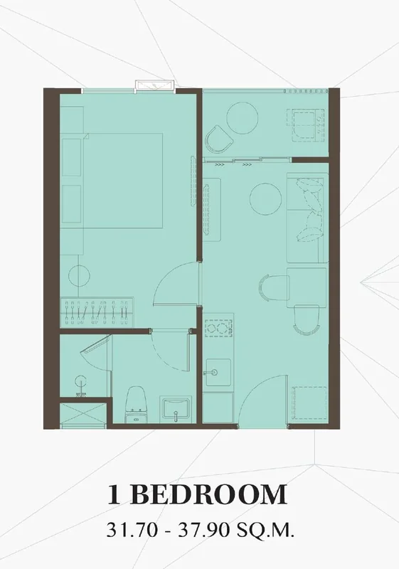 The KUARTZ 1 Bedroom floor plan, 31.7–37.9 m²