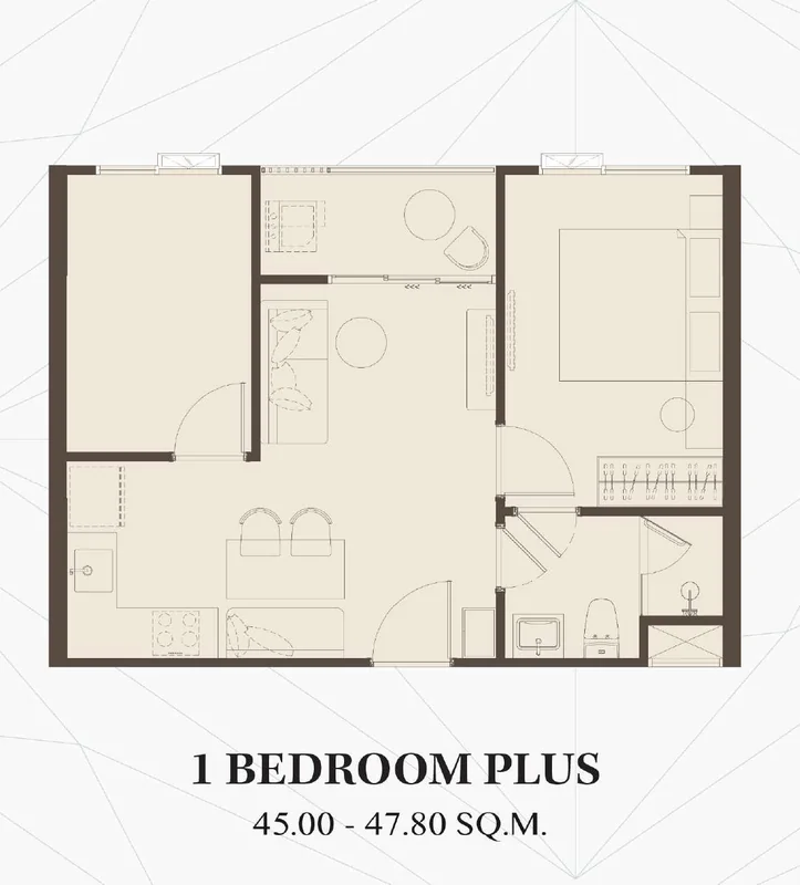 The KUARTZ 1 Bedroom Plus floor plan, 45–47.8 m²