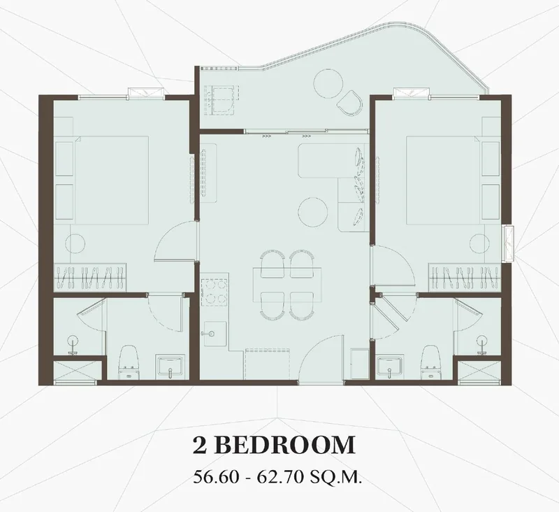 The KUARTZ 2 Bedroom floor plan, 56.6–62.7 m²