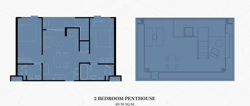 The KUARTZ 2 Bedroom Penthouse floor plan, two levels