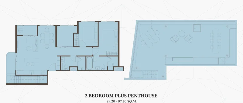 The KUARTZ 2 Bedroom Plus Penthouse floor plan, two levels