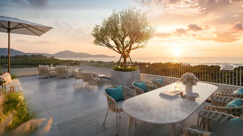 A penthouse private rooftop at The KUARTZ: loungers and a sea view